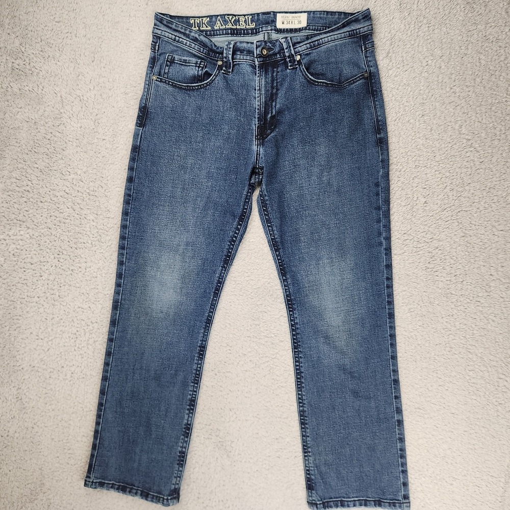 TK Axel Jeans Mens 34x30 Slim Boot Embroidered Pocket Obscure Denim WearHarder
